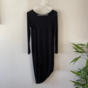 Revolve Womens Small Indah Midi Dress Black Asymmetrical Hem Jersey Lightweight